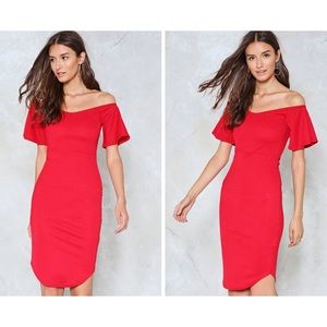 Nasty Gal NWT Red Off-the-Shoulder Bodycon Dress